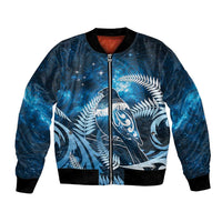 New Zealand Matariki Bomber Jacket Pigeon Kereru Maori Fern Art LT05 Unisex Blue - Polynesian Pride