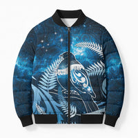 New Zealand Matariki Bomber Puffer Jacket Pigeon Kereru Maori Fern Art LT05 Unisex Blue - Polynesian Pride