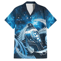 New Zealand Matariki Family Matching Summer Maxi Dress and Hawaiian Shirt Pigeon Kereru Maori Fern Art LT05 Dad's Shirt - Short Sleeve Blue - Polynesian Pride