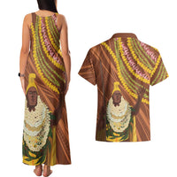 Hawaii King Kamehameha Couples Matching Tank Maxi Dress and Hawaiian Shirt Hawaiian Kakau Pattern With Leis LT05 - Polynesian Pride