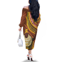 Hawaii King Kamehameha Family Matching Off The Shoulder Long Sleeve Dress and Hawaiian Shirt Hawaiian Kakau Pattern With Leis LT05 - Polynesian Pride