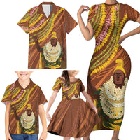 Hawaii King Kamehameha Family Matching Short Sleeve Bodycon Dress and Hawaiian Shirt Hawaiian Kakau Pattern With Leis LT05 - Polynesian Pride