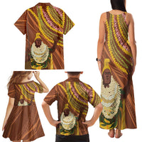 Hawaii King Kamehameha Family Matching Tank Maxi Dress and Hawaiian Shirt Hawaiian Kakau Pattern With Leis LT05 - Polynesian Pride