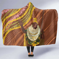 Hawaii King Kamehameha Hooded Blanket Hawaiian Kakau Pattern With Leis