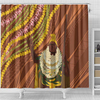 Hawaii King Kamehameha Shower Curtain Hawaiian Kakau Pattern With Leis