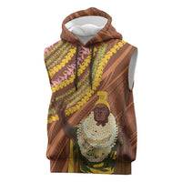 Hawaii King Kamehameha Sleeveless Hoodie Hawaiian Kakau Pattern With Leis