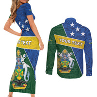Personalised Solomon Islands Independence Day Couples Matching Short Sleeve Bodycon Dress and Long Sleeve Button Shirt With Coat Of Arms LT05 - Polynesian Pride