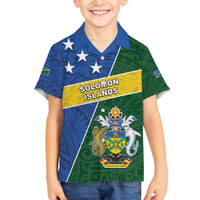 Personalised Solomon Islands Independence Day Family Matching Puletasi and Hawaiian Shirt With Coat Of Arms LT05 Son's Shirt Green - Polynesian Pride