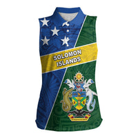 Personalised Solomon Islands Independence Day Women Sleeveless Polo Shirt With Coat Of Arms LT05 Female Green - Polynesian Pride