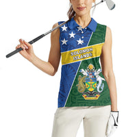 Personalised Solomon Islands Independence Day Women Sleeveless Polo Shirt With Coat Of Arms LT05 - Polynesian Pride
