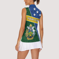Personalised Solomon Islands Independence Day Women Sleeveless Polo Shirt With Coat Of Arms LT05 - Polynesian Pride