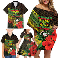 Personalized Hawaii Born and Raised Family Matching Off Shoulder Short Dress and Hawaiian Shirt Kanaka Maoli Flag Day LT05 - Polynesian Pride