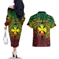 Personalised Wallis and Futuna Territory Day Couples Matching Off The Shoulder Long Sleeve Dress and Hawaiian Shirt Polynesian Pattern Simple Style LT05 - Polynesian Pride