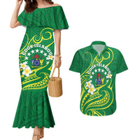 Cook Islands Happy Constitution Day Couples Matching Mermaid Dress and Hawaiian Shirt Pattern Tribal Art LT05 Green - Polynesian Pride
