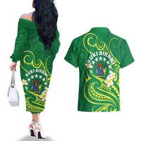 Cook Islands Happy Constitution Day Couples Matching Off The Shoulder Long Sleeve Dress and Hawaiian Shirt Pattern Tribal Art LT05 - Polynesian Pride