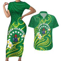 Cook Islands Happy Constitution Day Couples Matching Short Sleeve Bodycon Dress and Hawaiian Shirt Pattern Tribal Art LT05 Green - Polynesian Pride