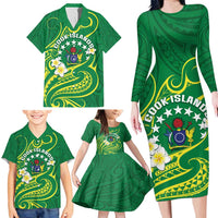 Cook Islands Happy Constitution Day Family Matching Long Sleeve Bodycon Dress and Hawaiian Shirt Pattern Tribal Art LT05 - Polynesian Pride