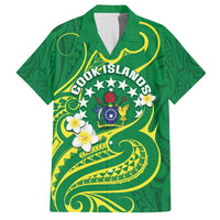 Cook Islands Happy Constitution Day Family Matching Off The Shoulder Long Sleeve Dress and Hawaiian Shirt Pattern Tribal Art LT05 Dad's Shirt - Short Sleeve Green - Polynesian Pride