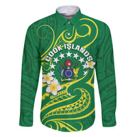 Cook Islands Happy Constitution Day Family Matching Tank Maxi Dress and Hawaiian Shirt Pattern Tribal Art LT05 Dad's Shirt - Long Sleeve Green - Polynesian Pride
