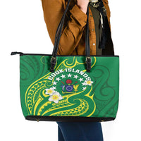 Cook Islands Happy Constitution Day Leather Tote Bag Pattern Tribal Art