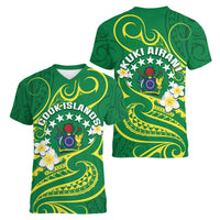 Cook Islands Happy Constitution Day Women V-Neck T-Shirt Pattern Tribal Art