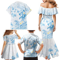 Polynesia Hammerhead Shark Family Matching Mermaid Dress and Hawaiian Shirt Tropical Flowers Tribal Pattern Blue LT05 - Polynesian Pride