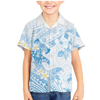 Polynesia Hammerhead Shark Family Matching Mermaid Dress and Hawaiian Shirt Tropical Flowers Tribal Pattern Blue LT05 Son's Shirt Blue - Polynesian Pride
