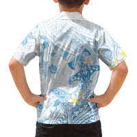 Polynesia Hammerhead Shark Family Matching Off The Shoulder Long Sleeve Dress and Hawaiian Shirt Tropical Flowers Tribal Pattern Blue LT05 - Polynesian Pride