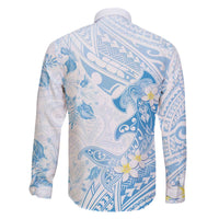 Polynesia Hammerhead Shark Family Matching Off The Shoulder Long Sleeve Dress and Hawaiian Shirt Tropical Flowers Tribal Pattern Blue LT05 - Polynesian Pride