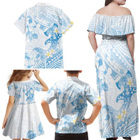 Polynesia Hammerhead Shark Family Matching Off Shoulder Maxi Dress and Hawaiian Shirt Tropical Flowers Tribal Pattern Blue LT05 - Polynesian Pride