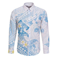 Polynesia Hammerhead Shark Family Matching Off Shoulder Maxi Dress and Hawaiian Shirt Tropical Flowers Tribal Pattern Blue LT05 Dad's Shirt - Long Sleeve Blue - Polynesian Pride