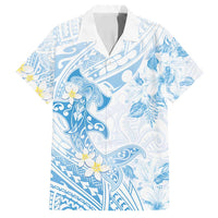 Polynesia Hammerhead Shark Family Matching Summer Maxi Dress and Hawaiian Shirt Tropical Flowers Tribal Pattern Blue