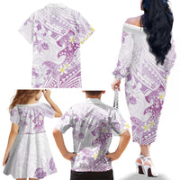 Polynesia Hammerhead Shark Family Matching Off The Shoulder Long Sleeve Dress and Hawaiian Shirt Tropical Flowers Tribal Pattern Lavender LT05 - Polynesian Pride