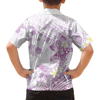 Polynesia Hammerhead Shark Family Matching Off Shoulder Maxi Dress and Hawaiian Shirt Tropical Flowers Tribal Pattern Lavender LT05 - Polynesian Pride