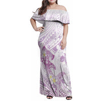 Polynesia Hammerhead Shark Family Matching Off Shoulder Maxi Dress and Hawaiian Shirt Tropical Flowers Tribal Pattern Lavender LT05 Mom's Dress Purple - Polynesian Pride