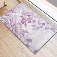 Polynesia Hammerhead Shark Rubber Doormat Tropical Flowers Tribal Pattern Lavender