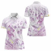 Polynesia Hammerhead Shark Women Polo Shirt Tropical Flowers Tribal Pattern Lavender