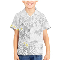 Polynesia Hammerhead Shark Family Matching Mermaid Dress and Hawaiian Shirt Tropical Flowers Tribal Pattern White LT05 Son's Shirt White - Polynesian Pride