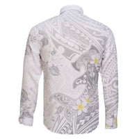 Polynesia Hammerhead Shark Family Matching Off The Shoulder Long Sleeve Dress and Hawaiian Shirt Tropical Flowers Tribal Pattern White LT05 - Polynesian Pride