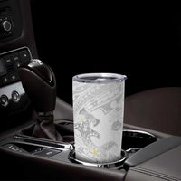 Polynesia Hammerhead Shark Tumbler Cup Tropical Flowers Tribal Pattern White