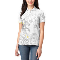 Polynesia Hammerhead Shark Women Polo Shirt Tropical Flowers Tribal Pattern White