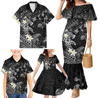 Polynesia Hammerhead Shark Family Matching Mermaid Dress and Hawaiian Shirt Tropical Flowers Tribal Pattern Black LT05 - Polynesian Pride