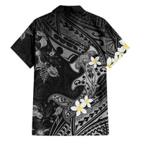 Polynesia Hammerhead Shark Family Matching Off The Shoulder Long Sleeve Dress and Hawaiian Shirt Tropical Flowers Tribal Pattern Black LT05 - Polynesian Pride