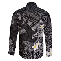 Polynesia Hammerhead Shark Family Matching Off The Shoulder Long Sleeve Dress and Hawaiian Shirt Tropical Flowers Tribal Pattern Black LT05 - Polynesian Pride