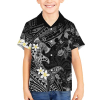 Polynesia Hammerhead Shark Family Matching Off The Shoulder Long Sleeve Dress and Hawaiian Shirt Tropical Flowers Tribal Pattern Black LT05 Son's Shirt Black - Polynesian Pride