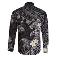 Polynesia Hammerhead Shark Family Matching Tank Maxi Dress and Hawaiian Shirt Tropical Flowers Tribal Pattern Black