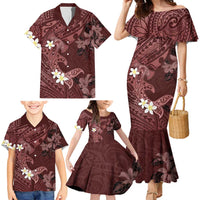 Polynesia Hammerhead Shark Family Matching Mermaid Dress and Hawaiian Shirt Tropical Flowers Tribal Pattern Oxblood LT05 - Polynesian Pride