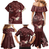 Polynesia Hammerhead Shark Family Matching Mermaid Dress and Hawaiian Shirt Tropical Flowers Tribal Pattern Oxblood LT05 - Polynesian Pride