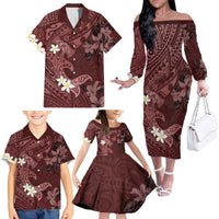 Polynesia Hammerhead Shark Family Matching Off The Shoulder Long Sleeve Dress and Hawaiian Shirt Tropical Flowers Tribal Pattern Oxblood LT05 - Polynesian Pride