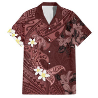 Polynesia Hammerhead Shark Family Matching Off The Shoulder Long Sleeve Dress and Hawaiian Shirt Tropical Flowers Tribal Pattern Oxblood LT05 Dad's Shirt - Short Sleeve Oxblood - Polynesian Pride